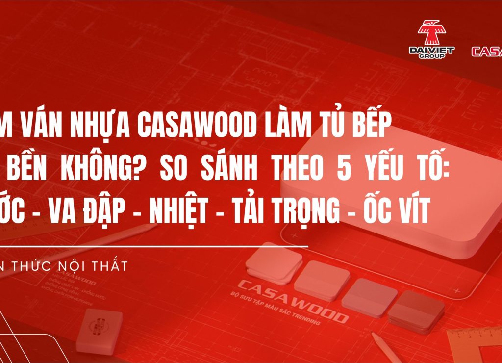 Tấm ván nhựa Casawood làm tủ bếp có bền không? So sánh theo 5 yếu tố: nước – va đập – nhiệt – tải trọng – ốc vít