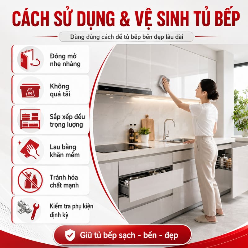 Cách sử dụng và vệ sinh tủ bếp