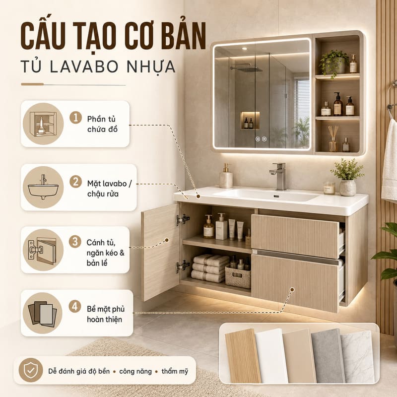 Cấu tạo cơ bản của tủ lavabo nhựa