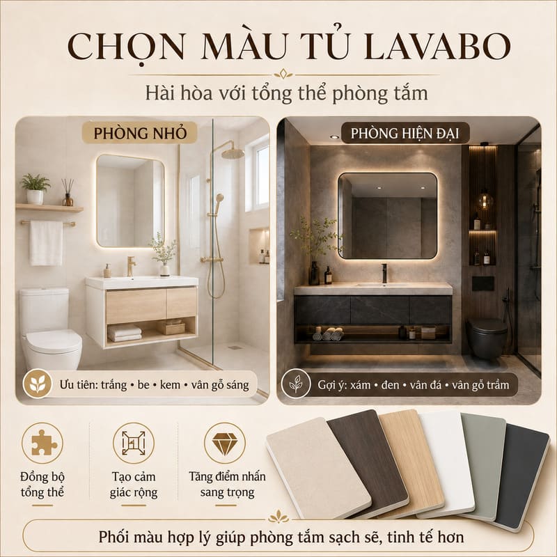 Chọn màu sắc các mẫu tủ lavabo nhựa hài hòa với tổng thể phòng tắm