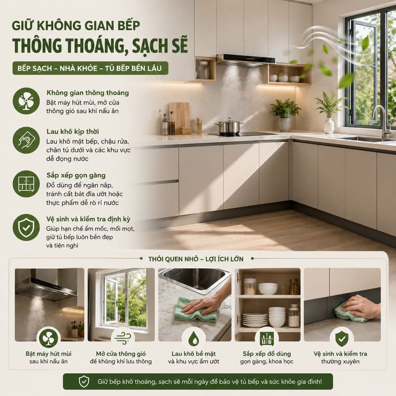 Giữ không gian bếp thông thoáng, sạch sẽ