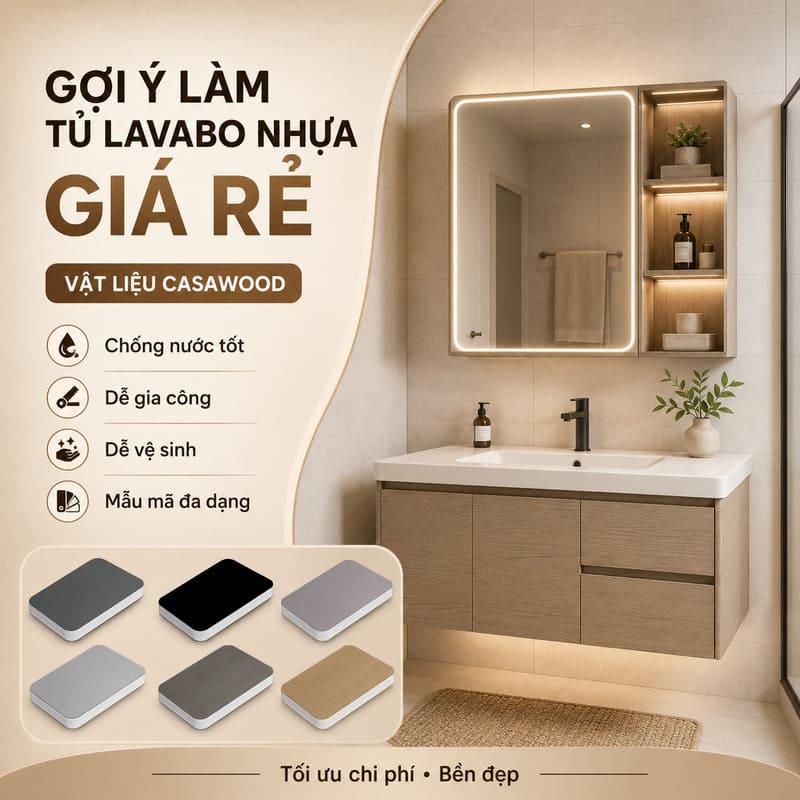 Gợi ý làm tủ lavabo nhựa giá rẻ với vật liệu tấm nhựa nội thất Casawood