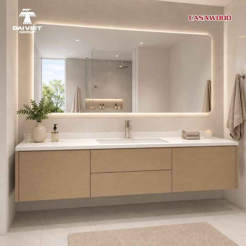 Tủ lavabo nhựa vân gỗ sáng tinh tế