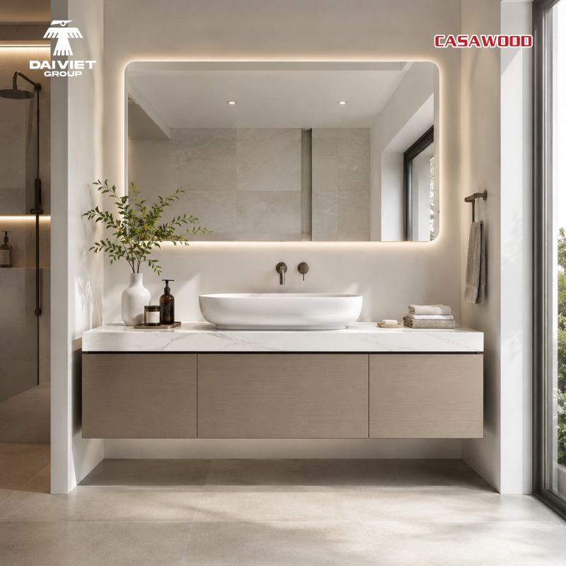 Tủ lavabo vân gỗ sang trọng cho phòng tắm gia đình