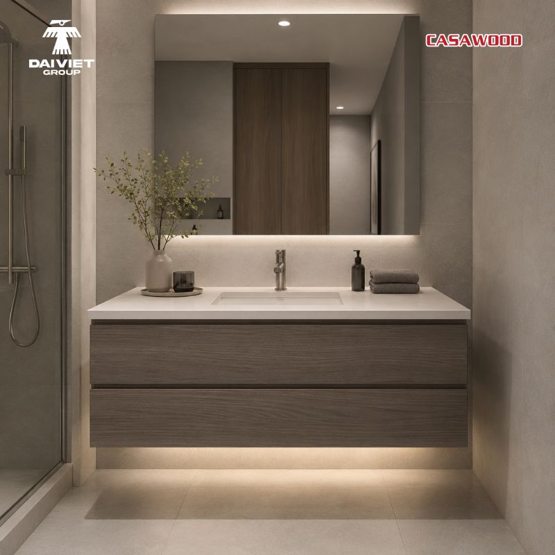 Mẫu tủ lavabo vân gỗ đẹp cho nhà hiện đại