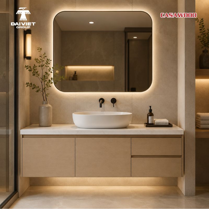 Thiết kế tủ lavabo nhựa giả gỗ đơn giản, hiện đại