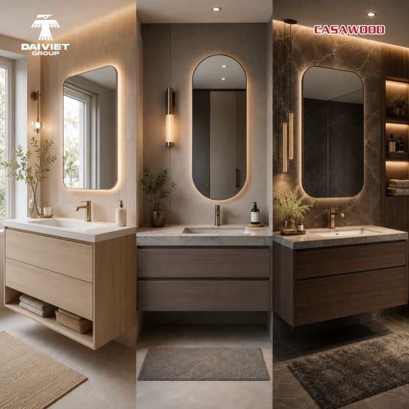 Tủ lavabo nhựa giả gỗ đa dạng màu sắc & vân gỗ, dễ phối nội thất