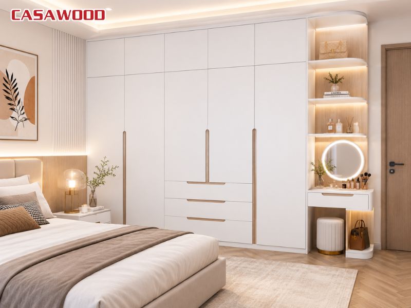 Tủ quần áo nhựa màu trắng tối giản cho phòng ngủ hiện đại