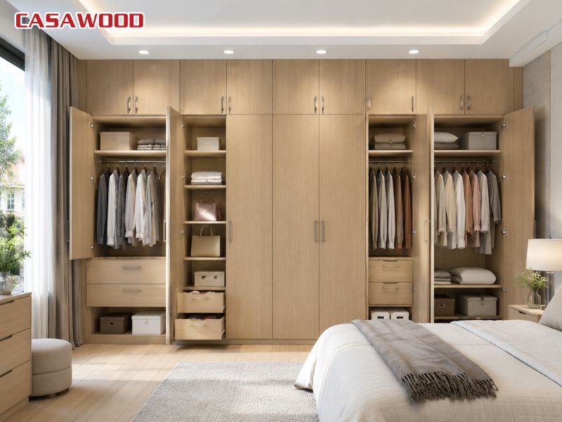Tủ quần áo nhựa nhiều ngăn màu gỗ vàng nhạt tự nhiên