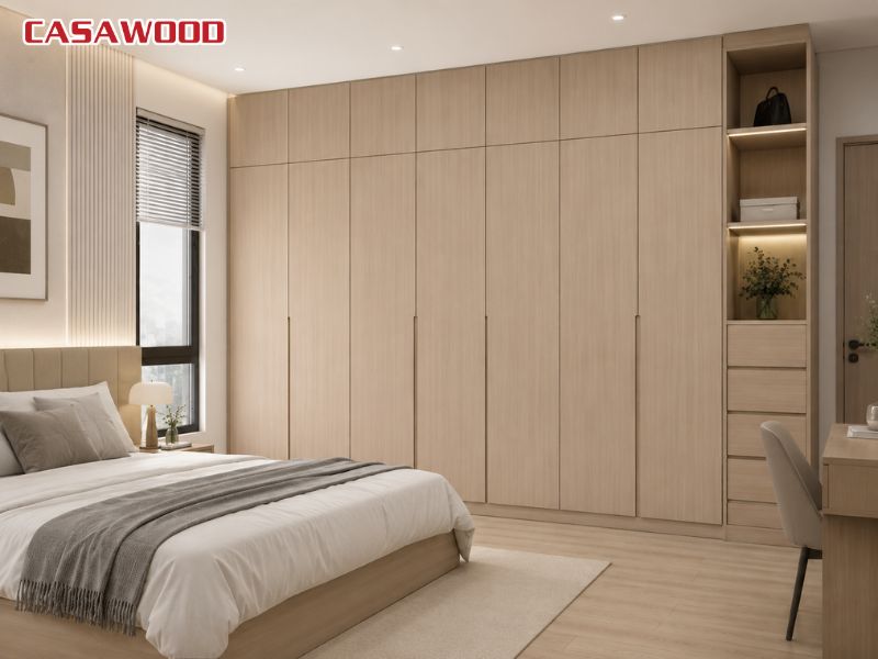 Tủ quần áo nhựa cao cấp kịch trần màu nâu be sáng thanh lịch