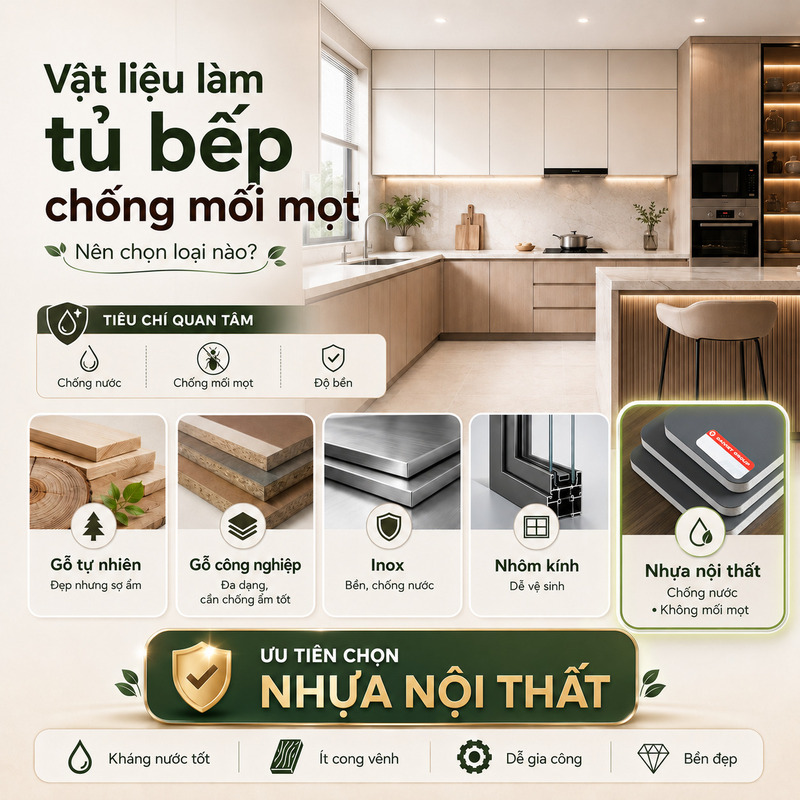Vật liệu làm tủ bếp chống mối mọt nên chọn loại nào?