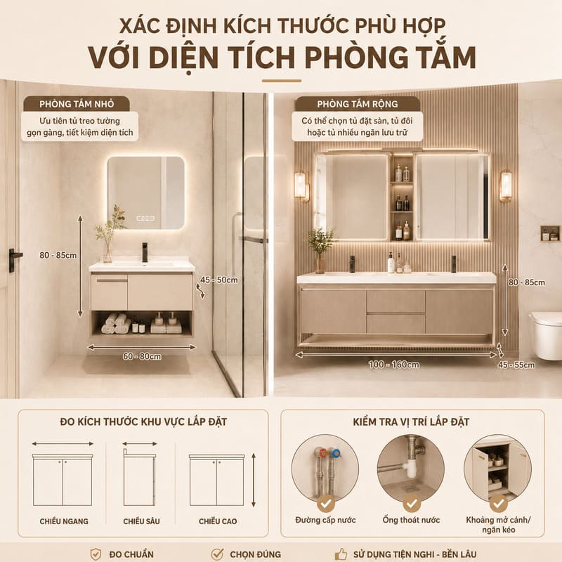 Xác định kích thước phù hợp với diện tích phòng tắm